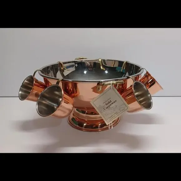 Vintage Solid Copper Punch Bowl‎ Set with 7 Mugs - Picture 2 of 6
